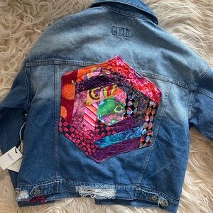 Denim jacket with quilted design with Kaffe fassett fabrics